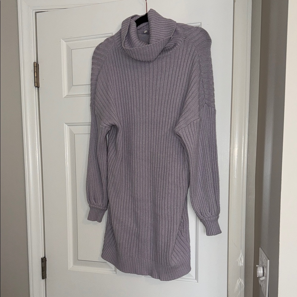 Cozy Lavender Turtleneck Sweater Dress